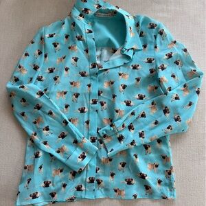 NWOT Alice + Olivia Blue Dog Print Button Down Shirt